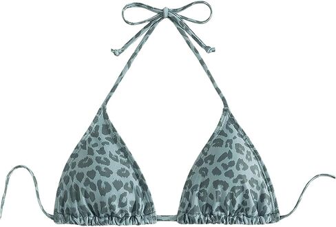 SHENHE Women's Leopard Print Triangle Bikini Top Halter Neck Tie Back Padded Swimsuit Top in Saudi Arabia