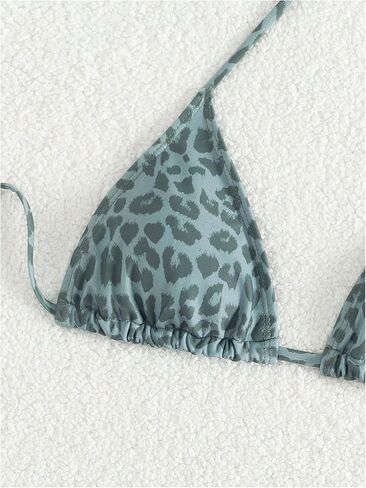 SHENHE Women's Leopard Print Triangle Bikini Top Halter Neck Tie Back Padded Swimsuit Top in Saudi Arabia