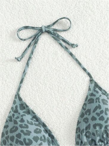 SHENHE Women's Leopard Print Triangle Bikini Top Halter Neck Tie Back Padded Swimsuit Top in Saudi Arabia