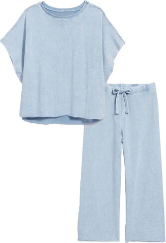 مجموعات 2 قطعة بوزانلي للنساء قمم الأكمام القصيرة و Capris Loose مطابقة Pajama مجموعات التعرق in Kuwait