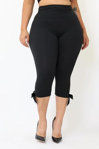 Women Coquette Capri Pants Elastic Waist Knee Length Skinny Capri Leggings Side Bow Tie Summer Cropped Pant in Kuwait