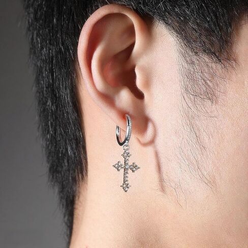 Cross Earrings for Men Women 14K Gold Plated Hypoallergenic Sterling Silver Dangle Drop Earrings in Saudi Arabia