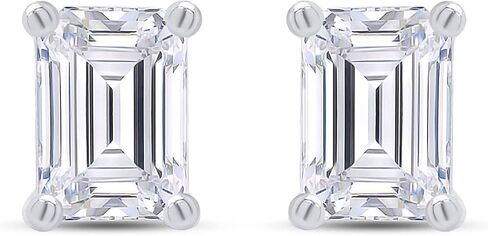 SAVEARTH DIAMONDS Lab Created Moissanite Diamond Rectangle Stud Earrings, 925 Sterling Silver with 18K Gold Plating, Jewelry Box Packed in Saudi Arabia