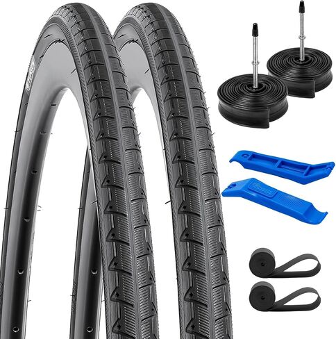 YUNSCM 2-PCS 700C إطارات الدراجة 28x1 5/8x1 1/8 700x28C/28-622 و700 أنابيب الدراجة شديدة التحمل صمام بريستا مع شريطين حافة متوافق مع إطارات وأنابيب الدراجة 700x26C 700x28C 700x30C (أزرق + أسود) in Saudi Arabia