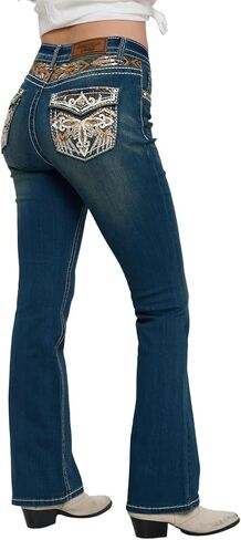 High Waisted-Rise Curvy Bootcut Jeans - Stretchy Embroidered Feather Flare Denim for Women in Saudi Arabia