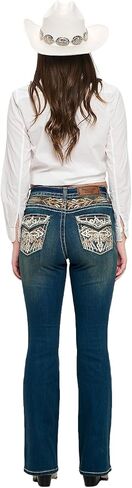 High Waisted-Rise Curvy Bootcut Jeans - Stretchy Embroidered Feather Flare Denim for Women in Saudi Arabia