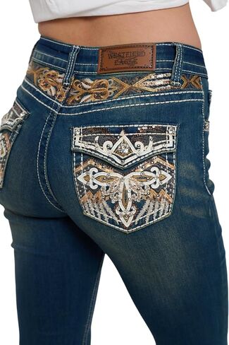 High Waisted-Rise Curvy Bootcut Jeans - Stretchy Embroidered Feather Flare Denim for Women in Saudi Arabia