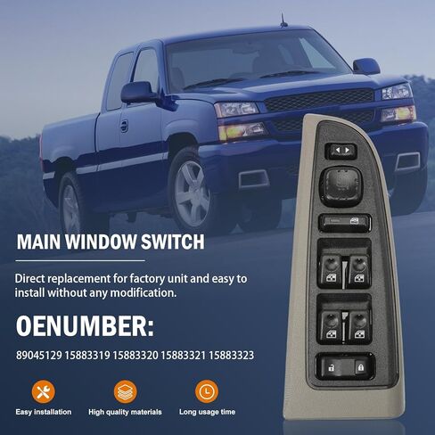89045129 مفتاح النافذة الرئيسية مع مفتاح مرآة قابلة للطي لعام 2003-2006 Silverado Avalanche Suburban Tahoe Sierra Yukon Escalade Light Gray Bezel 15883319 15883320 in Saudi Arabia