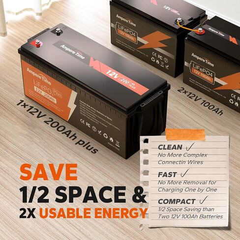 Ampere Time 12V 200ah Plus LifePo4 Deep Cycle Lithium Battery ، Bemined-In 200A BMS ، أكثر in Saudi Arabia