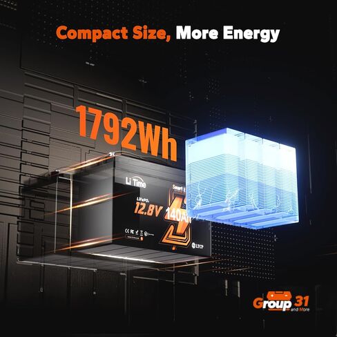 Litime 12v 140ah Bluetooth LifePo4 Lithium Battery 150a BMS Deep Cycle Performance for RV ، ومقطورات السفر ، ومحرك التصيد. (المجموعة 31) in Kuwait