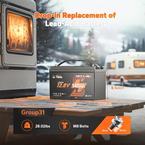 Litime 12v 140ah Bluetooth LifePo4 Lithium Battery 150a BMS Deep Cycle Performance for RV ، ومقطورات السفر ، ومحرك التصيد. (المجموعة 31) in Kuwait