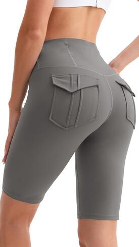 شورتات راكب الدراجة النارية مع 3 جيوب غنائم عالية الخصر السيطرة على البطن spandex اليوغا شورتات تجريب الصالة الرياضية تشغيل الأسود in Kuwait