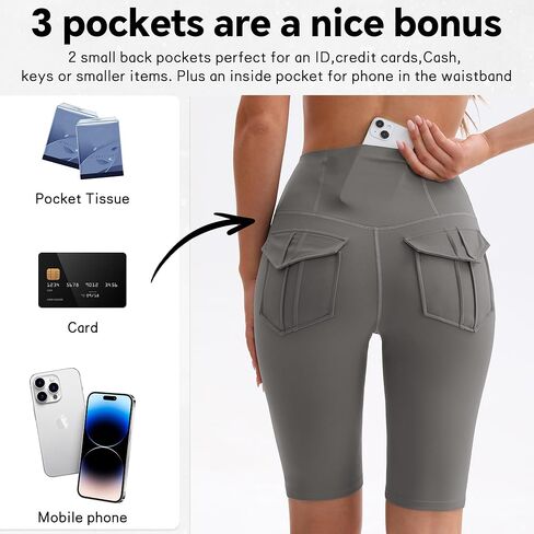 شورتات راكب الدراجة النارية مع 3 جيوب غنائم عالية الخصر السيطرة على البطن spandex اليوغا شورتات تجريب الصالة الرياضية تشغيل الأسود in Kuwait