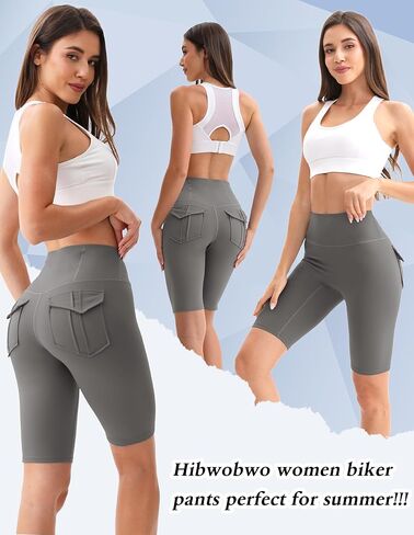 شورتات راكب الدراجة النارية مع 3 جيوب غنائم عالية الخصر السيطرة على البطن spandex اليوغا شورتات تجريب الصالة الرياضية تشغيل الأسود in Kuwait