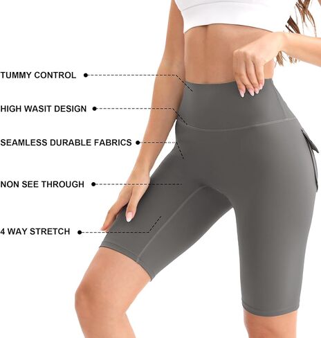 شورتات راكب الدراجة النارية مع 3 جيوب غنائم عالية الخصر السيطرة على البطن spandex اليوغا شورتات تجريب الصالة الرياضية تشغيل الأسود in Kuwait