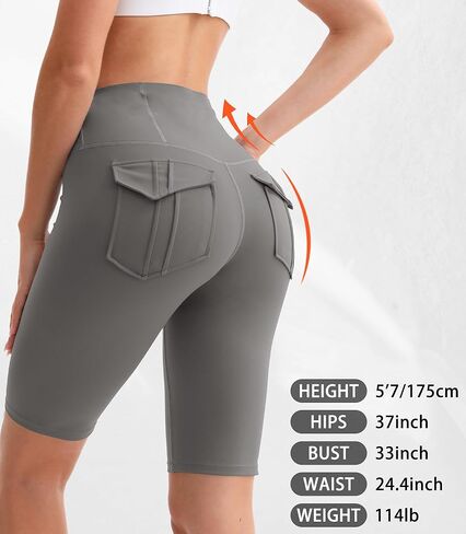 شورتات راكب الدراجة النارية مع 3 جيوب غنائم عالية الخصر السيطرة على البطن spandex اليوغا شورتات تجريب الصالة الرياضية تشغيل الأسود in Kuwait