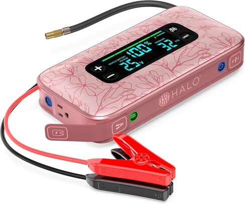 هالو بولت النهائي 3 محمولة بطارية بطارية القفز | 130 PSI Air Compressor ، 55.5WH USB Power Bank ، عرض كبير ، ضوءضعات طارئة وشاحن ، يقفز سيارات سيارات وشاحنات ، إطارات تضخيم - روز in Kuwait