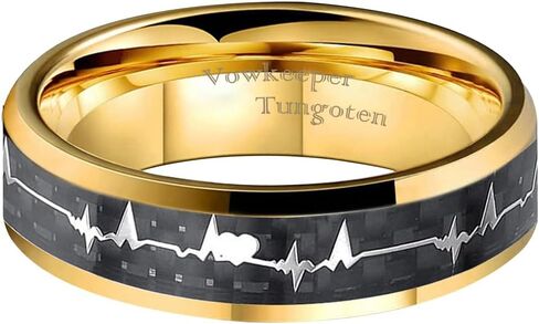 8mm Black Tungsten Men's Wedding Ring, Inlaid with Fashion Heartbeat Design, Ideal for Wedding, Engagement & Promise, Unisex Gift Ring Size 7-13 in Kuwait