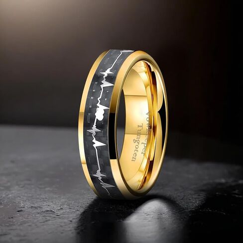 8mm Black Tungsten Men's Wedding Ring, Inlaid with Fashion Heartbeat Design, Ideal for Wedding, Engagement & Promise, Unisex Gift Ring Size 7-13 in Kuwait