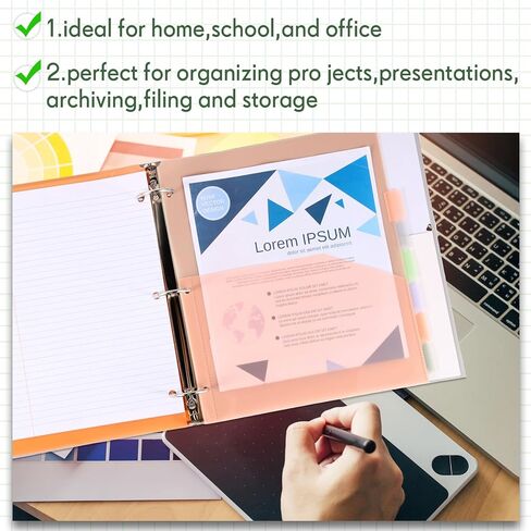 6 Sets 8-Tab Plastic Binder Dividers with Pockets - 3-Hole Punched, 9.75x11.5 Inches, Sturdy & Colorful Page Organizers for 3-Ring Binders - Office School Use (Fresh Color) in Kuwait