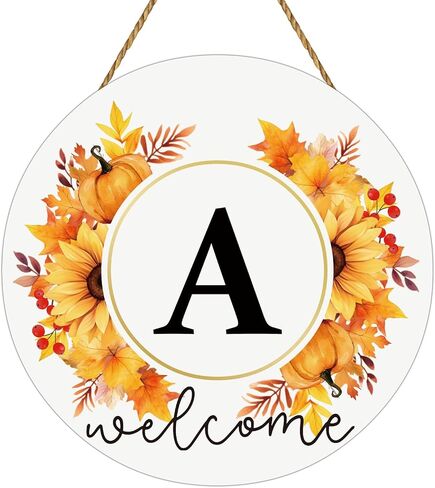 Fall Door Wreath Monogram Letter S Floral Fall Door Decor Fall Welcome Sign Family Last Name Initial Door Sign Wooden Sunflower Maple Leaf Pumpkin Wall Decor for Harvest Farmhouse Indoor Home Decor in Kuwait