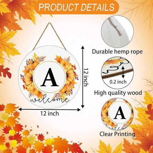 Fall Door Wreath Monogram Letter S Floral Fall Door Decor Fall Welcome Sign Family Last Name Initial Door Sign Wooden Sunflower Maple Leaf Pumpkin Wall Decor for Harvest Farmhouse Indoor Home Decor in Kuwait