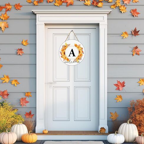 Fall Door Wreath Monogram Letter S Floral Fall Door Decor Fall Welcome Sign Family Last Name Initial Door Sign Wooden Sunflower Maple Leaf Pumpkin Wall Decor for Harvest Farmhouse Indoor Home Decor in Kuwait
