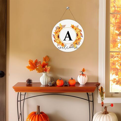 Fall Door Wreath Monogram Letter S Floral Fall Door Decor Fall Welcome Sign Family Last Name Initial Door Sign Wooden Sunflower Maple Leaf Pumpkin Wall Decor for Harvest Farmhouse Indoor Home Decor in Kuwait