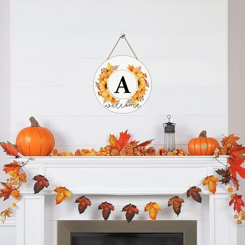 Fall Door Wreath Monogram Letter S Floral Fall Door Decor Fall Welcome Sign Family Last Name Initial Door Sign Wooden Sunflower Maple Leaf Pumpkin Wall Decor for Harvest Farmhouse Indoor Home Decor in Kuwait