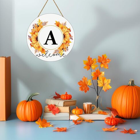 Fall Door Wreath Monogram Letter S Floral Fall Door Decor Fall Welcome Sign Family Last Name Initial Door Sign Wooden Sunflower Maple Leaf Pumpkin Wall Decor for Harvest Farmhouse Indoor Home Decor in Kuwait