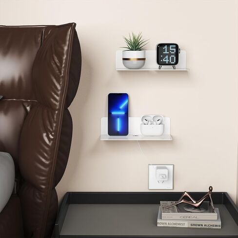 Floating Shelves 9 Inch Metal Wall Mounted Set of 2 Black - Easily Expand Wall Space - Aluminium Hanging Shelves Display Shelves for Bedroom, Gaming Room, Living Room, Bathroom, Office in Kuwait