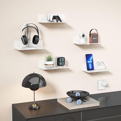 Floating Shelves 9 Inch Metal Wall Mounted Set of 2 Black - Easily Expand Wall Space - Aluminium Hanging Shelves Display Shelves for Bedroom, Gaming Room, Living Room, Bathroom, Office in Kuwait