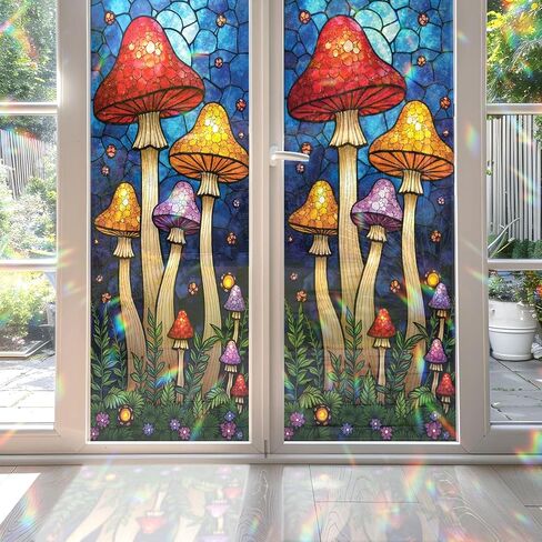 2PCS 17.7x39.4inch Ancient Oak Tree & Sunset Glow Stained Glass Window Film, Ancient Oak Tree & Sunset Glow Stained Glass Window Film for Bathroom Door Heat Anti UV N06 in Kuwait