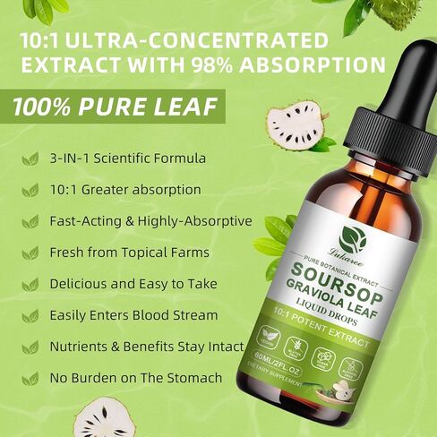 Lukaree Organic High-Potency Soursop Bitters Liquid ، 98 ٪ مستخلص الفاكهة والأوراق من المناعة ، ودعم الخلايا ، ومضادات الأكسدة ، والهضم ، وغير المعدلة وراثيًا خالية من السكر والغلوتين (2 أوقية) in Kuwait