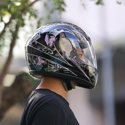 TCT-Motorparts دراجة نارية Motocross Flip Up Compulal Face Helmet Fisor Mirror Sun Shield Street Sport Motor Motor Motor Comple for Women Men Gloss Black ، (Medium in Kuwait