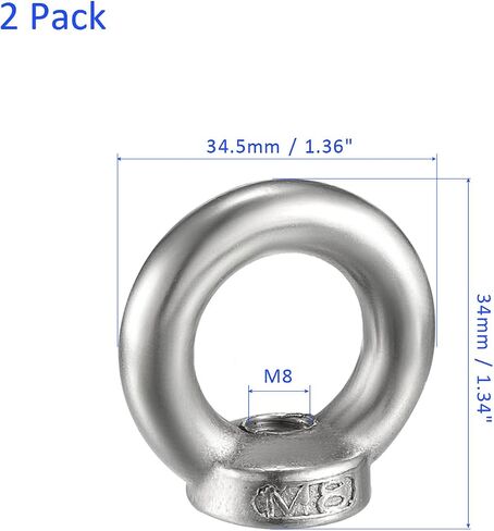 2 Pcs Lifting Eye Nuts Ring - Chandelier Fence Stainless Steel Female Thread Machinery Eye Nuts Apply to Lifting Eye Bolt (M6, Silver Tone) in Saudi Arabia