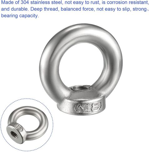2 Pcs Lifting Eye Nuts Ring - Chandelier Fence Stainless Steel Female Thread Machinery Eye Nuts Apply to Lifting Eye Bolt (M6, Silver Tone) in Saudi Arabia