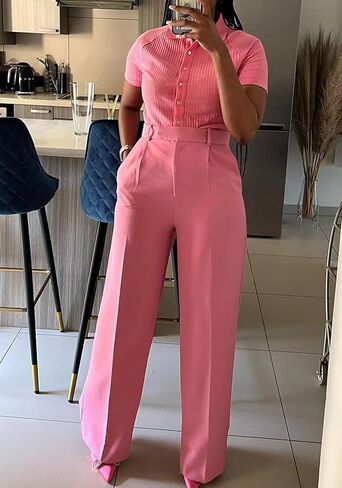 Women Wide Leg Dress Pants High Waisted Straight Leg Slacks Casual Business Office Work Trousers in Kuwait