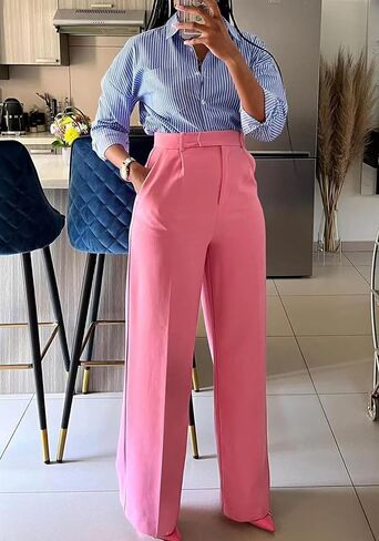 Women Wide Leg Dress Pants High Waisted Straight Leg Slacks Casual Business Office Work Trousers in Kuwait