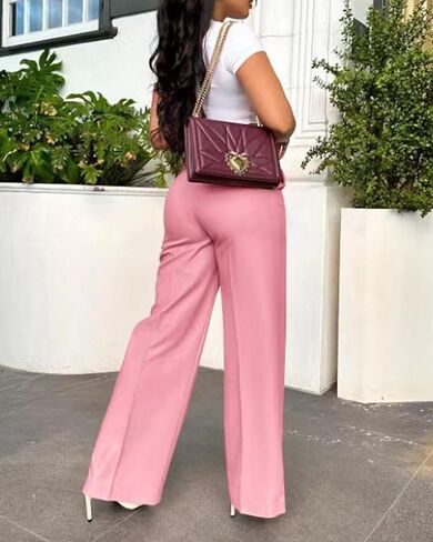 Women Wide Leg Dress Pants High Waisted Straight Leg Slacks Casual Business Office Work Trousers in Kuwait