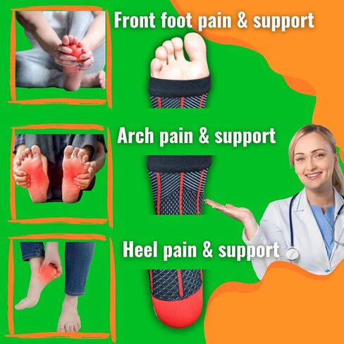 Atlecko Plantar Support & Relief Socks Kit - 11-Pieces, 2 PAIRS Plantar Fasciitis Socks - Comfortable Quality Compression (L/XL) in Kuwait