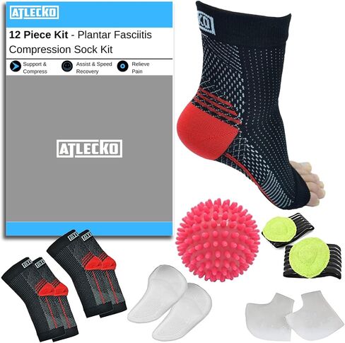 Atlecko Plantar Support & Relief Socks Kit - 11-Pieces, 2 PAIRS Plantar Fasciitis Socks - Comfortable Quality Compression (L/XL) in Saudi Arabia