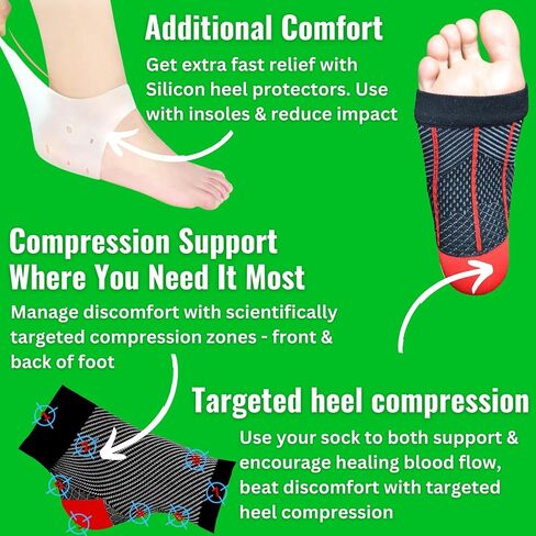 Atlecko Plantar Support & Relief Socks Kit - 11-Pieces, 2 PAIRS Plantar Fasciitis Socks - Comfortable Quality Compression (L/XL) in Kuwait
