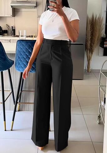 Women Wide Leg Dress Pants High Waisted Straight Leg Slacks Casual Business Office Work Trousers in Kuwait