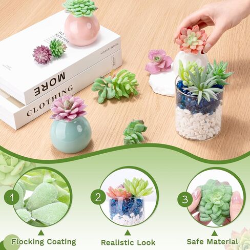 12 Pack Realistic Flocked Artificial Succulents, Faux Plastic Succulents Mini Fake Plants for Garden Craft, Cake, Party, Indoor/Outdoor Decor (Unpotted, PVC, Lifelike Details) in Saudi Arabia