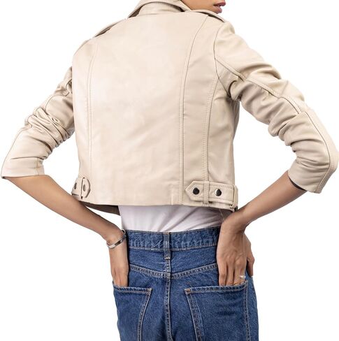 جيل جلود سترة جلدية نساء لاتيل صفن البصفقة غير متماثلة Zip Up Moto Riker معطف قصير مع حزام in Kuwait