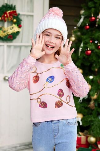 BesserBay Girls Christmas Long Sleeve Funny Shirt Sequin Patchwork Crop Tops 6-14 Years in Saudi Arabia