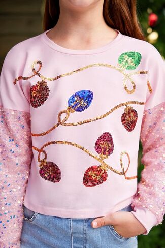 BesserBay Girls Christmas Long Sleeve Funny Shirt Sequin Patchwork Crop Tops 6-14 Years in Saudi Arabia