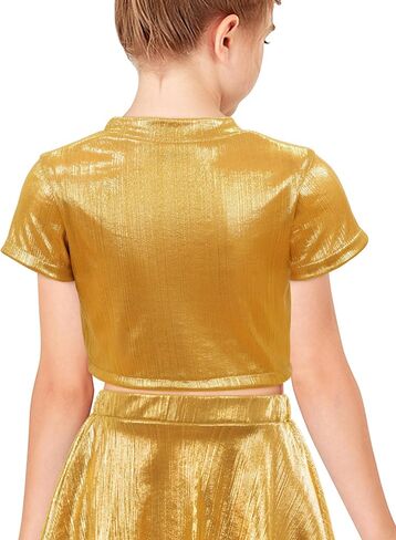 Happy Cherry Kids Girls Shiny Metallic Short Sereve T-Shirt Hip Hop Jazz Dance Tops Performance Wurchly Dancewear in Saudi Arabia