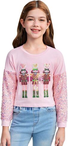 Besserbay Girls Christmas Long Long Sleeve Funny Shirt Sequin Patchwork Batwork Burs Tops 6-14 Years in Kuwait